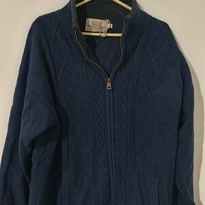 Aran Wool Sweater XXL Men Blue Half Zip New no Tags
